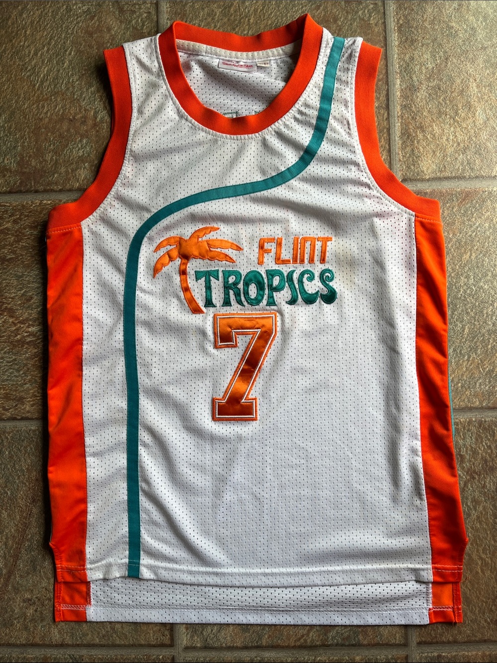 Men’s White & Orange #7 Coffee Black 'Flint Tropics' Basketball Jersey